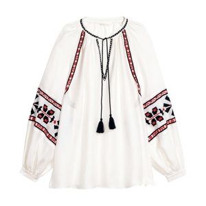 H&M Embroidered White Peasant Top